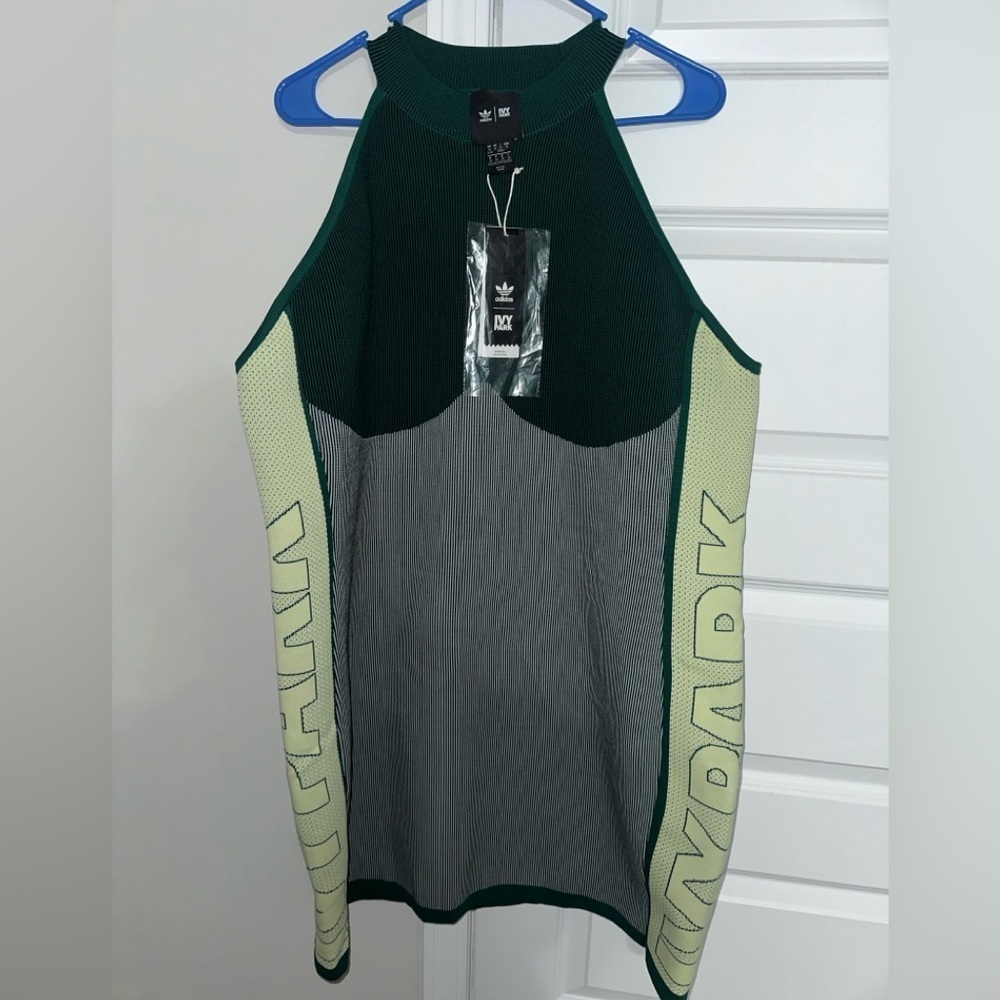 Beyoncé Adidas Ivy Park Plus Knit Sleeveless Fitted Dress Green